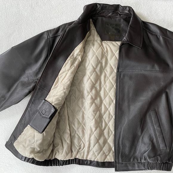 Saddlebred Men's Brown Leather Jacket Vintage XL‎ Quilted Lining Bomber Flight - Picture 5 of 16